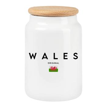 Drapeau du Pays de Galles, fabriqué au Pays de Galles - Boîte à biscuits avec couvercle en bois - blanc - Devant