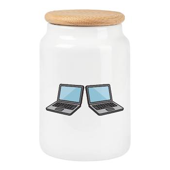 Doppel-Laptops Kollaboration - Keksdose mit Holzdeckel - Weiß - Vorne