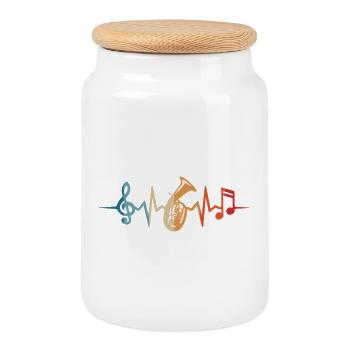 Cor ténor Battement de cœur Musicien de cor ténor - Boîte à biscuits avec couvercle en bois - blanc - Devant