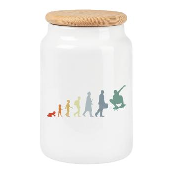 Skateboarder Evolution - Cookie Jar with Wooden Lid - white - Front