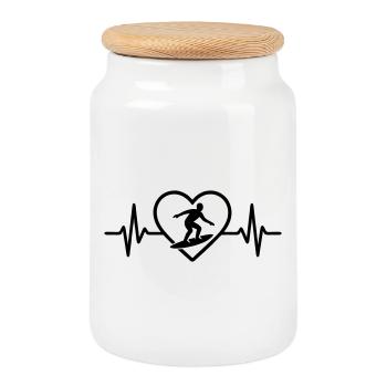 Coeur du surf - Boîte à biscuits avec couvercle en bois - blanc - Devant