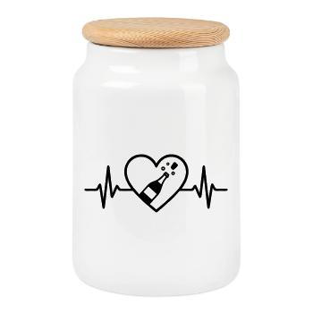 Bottle of heart, sparkling wine, sparkling wine, aperitif - Cookie Jar with Wooden Lid - white - Front