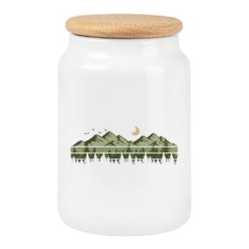 Mountains Forest Nature Trees Outdoor Nature Lovers - Cookie Jar with Wooden Lid - white - Front