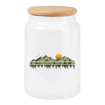 Mountains Forest Nature Trees Outdoor Nature Lovers - Cookie Jar with Wooden Lid - white - Front
