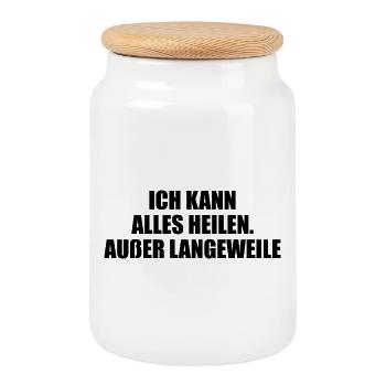 I can cure everything – except boredom - Cookie Jar with Wooden Lid - white - Front