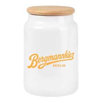 Bergmannkiez Vintage Schriftzug - Keksdose mit Holzdeckel - Weiß - Vorne