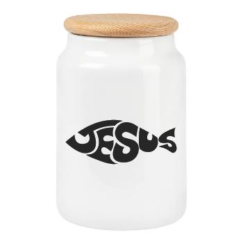 Chemise à logo de lettrage Jésus - Boîte à biscuits avec couvercle en bois - blanc - Devant