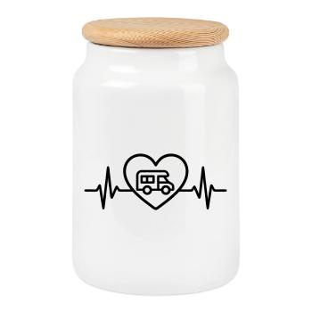 RV Heart Vanlife Travel - Cookie Jar with Wooden Lid - white - Front
