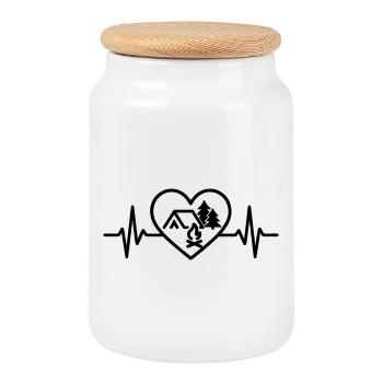 Camping Heart Tent Nature Adventure - Cookie Jar with Wooden Lid - white - Front