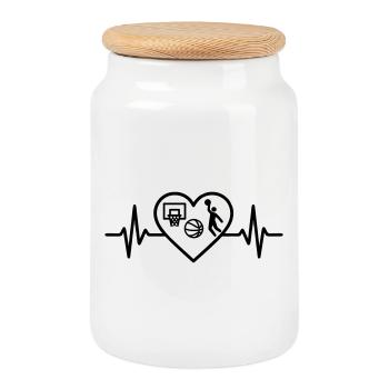 Basketball Heart Ball Basket Player - Cookie Jar with Wooden Lid - white - Front