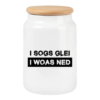 I sogs glei, i woas ned – de l’humour viennois à l’état pur - Boîte à biscuits avec couvercle en bois - blanc - Devant