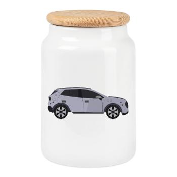 Car - Cookie Jar with Wooden Lid - white - Front