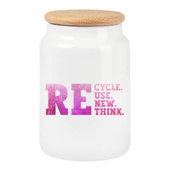 Recyceln Reuse Renew Rethink umweltfreundliche Ökologie recyceln - Keksdose mit Holzdeckel - Weiß - Vorne