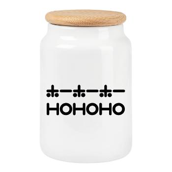 HoHoHo + Texte japonais - Noir - Boîte à biscuits avec couvercle en bois - blanc - Devant