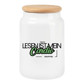 Typography – Reading is my cardio - Cookie Jar with Wooden Lid - white - Front