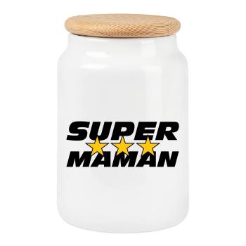 Super Maman - Fête des Mères - Boîte à biscuits avec couvercle en bois - blanc - Devant