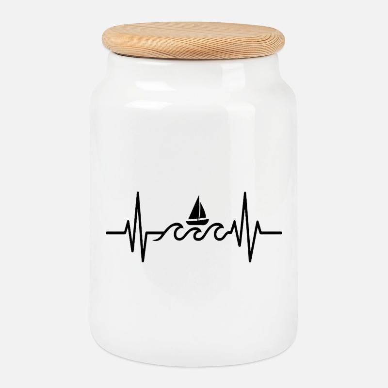 Boot Heartbeat Line Minimalistisches Segeldesign - Keksdose mit Holzdeckel - Weiß