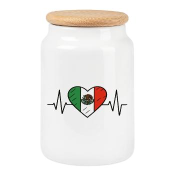 Mexico Flag Heartbeat Line Mexican Pride Design - Cookie Jar with Wooden Lid - white - Front