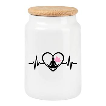 Yoga Heart Woman Silhouette Lotus Wellness - Cookie Jar with Wooden Lid - white - Front