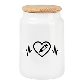 Heart + Nurse / Nurse – Super - Cookie Jar with Wooden Lid - white - Front