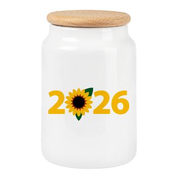 Gardener 2026, Gardening 2026, Florist 2026 - Cookie Jar with Wooden Lid - white - Front
