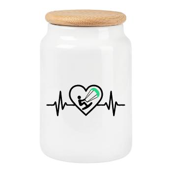 Heart Kitesurfing – Passion Water Sports - Cookie Jar with Wooden Lid - white - Front