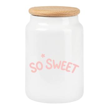 So Sweet in Pastel Typography - Cookie Jar with Wooden Lid - white - Front