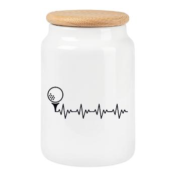 Golf Golfer Golf Ball ECG Heartbeat Heart Rate - Cookie Jar with Wooden Lid - white - Front