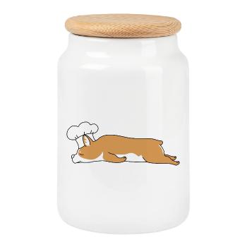Gif de Chef Corgi drôle qui cuisine Boulanger qui se repose dans la cuisine - Boîte à biscuits avec couvercle en bois - blanc - Devant