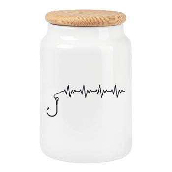 Fishing Hook Fishing Fisherman Angler ECG Heartbeat - Cookie Jar with Wooden Lid - white - Front