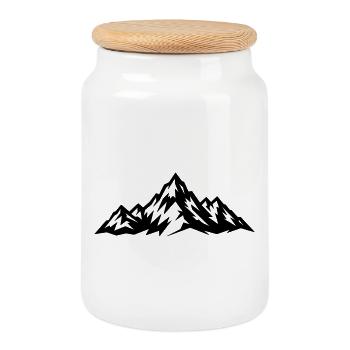 Motif extérieur des montagnes en dessin - Boîte à biscuits avec couvercle en bois - blanc - Devant