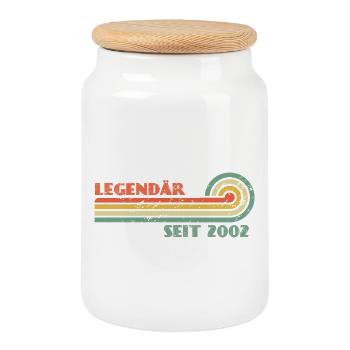 Legendär seit 2002 Retro Regenbogen - Keksdose mit Holzdeckel - Weiß - Vorne