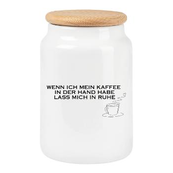 Café à la main - Boîte à biscuits avec couvercle en bois - blanc - Devant
