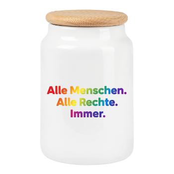 Alle Menschen Alle Rechte Immer Statement - Keksdose mit Holzdeckel - Weiß - Vorne