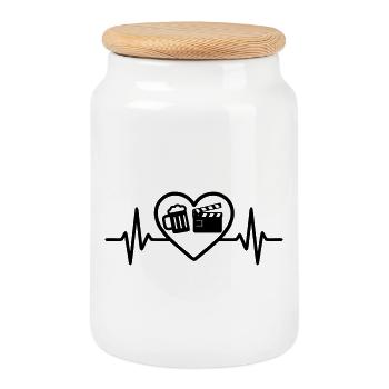 Heart Beer Cinema Humor - Cookie Jar with Wooden Lid - white - Front
