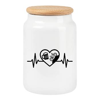 Heart Beer Mountain Bike Humor - Cookie Jar with Wooden Lid - white - Front