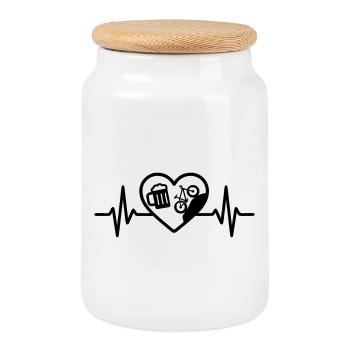 Heart Beer Mountain Bike Humor - Cookie Jar with Wooden Lid - white - Front
