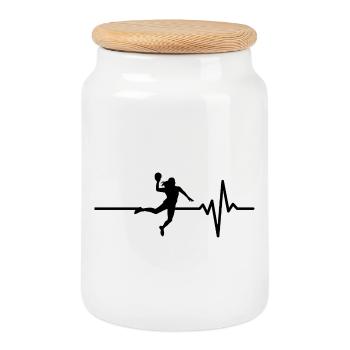 Le handball est ma vie, battement de cœur, Coupe du monde, Championnats d’Europe, DE - Boîte à biscuits avec couvercle en bois - blanc - Devant