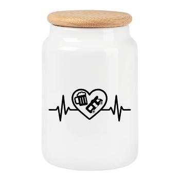 Herz Bier Wohnmobil Humor - Keksdose mit Holzdeckel - Weiß - Vorne