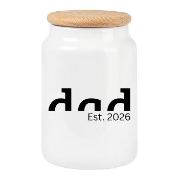 Dad Est. 2026 - Geschenk für werdende Väter - Keksdose mit Holzdeckel - Weiß - Vorne