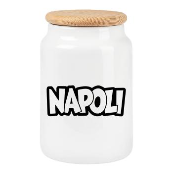 Napoli lettering - Cookie Jar with Wooden Lid - white - Front
