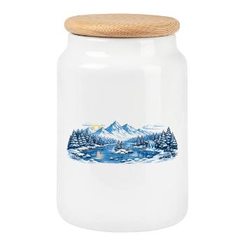Winterliche Berglandschaft am See - Keksdose mit Holzdeckel - Weiß - Vorne