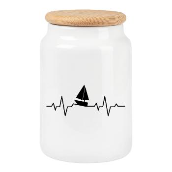Gift for Sailor, Sailing Heartbeat Motif - Cookie Jar with Wooden Lid - white - Front