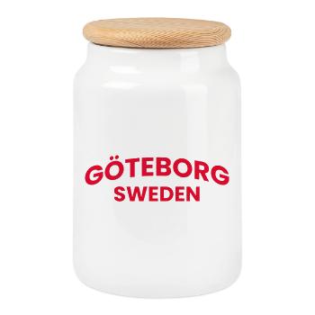 La typographie rouge de Göteborg - Boîte à biscuits avec couvercle en bois - blanc - Devant