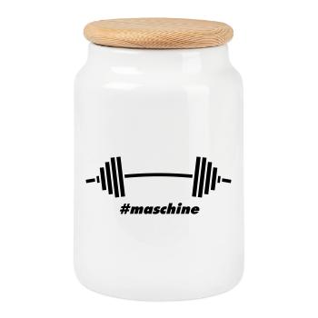 #Maschine: Power, Gewichte & Fitness - Keksdose mit Holzdeckel - Weiß - Vorne