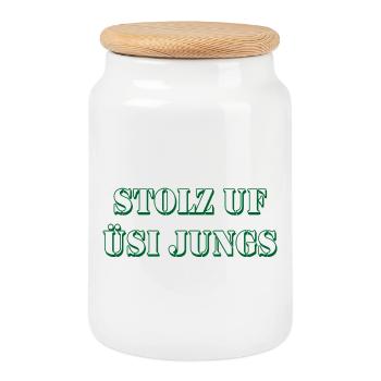 Stolz uf üsi Jungs Fussball Schweiz Design - Boîte à biscuits avec couvercle en bois - blanc - Devant