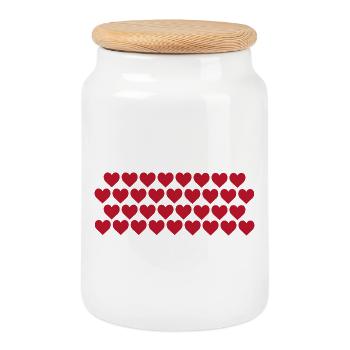 Cœurs rouges - Boîte à biscuits avec couvercle en bois - blanc - Devant
