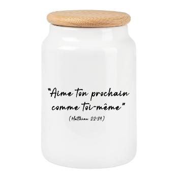 Love your neighbor as yourself (Matthew 22-39) - Cookie Jar with Wooden Lid - white - Front