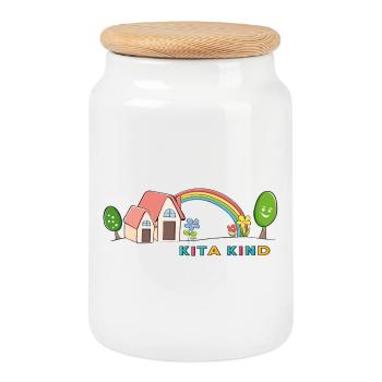 Crèche Enfant Arc-en-ciel - Boîte à biscuits avec couvercle en bois - blanc - Devant