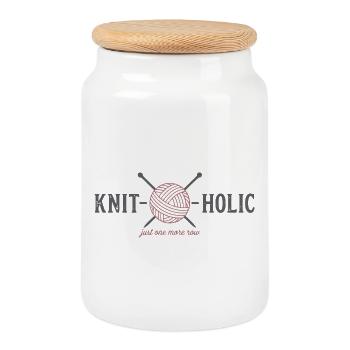 Chemise amusante KNIT-O-HOLIC pour les fans de tricot - Boîte à biscuits avec couvercle en bois - blanc - Devant